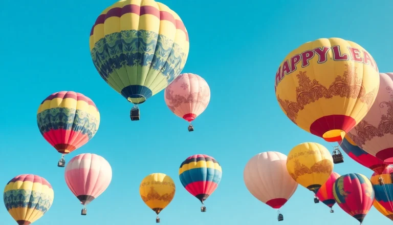Gestalten Sie Luftballons bedrucken mit bunten Designs in einem klaren blauen Himmel.