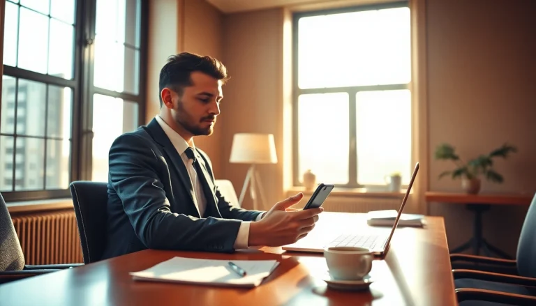 Headhunter führt in modernem Büro geschäftliche Gespräche am Laptop.