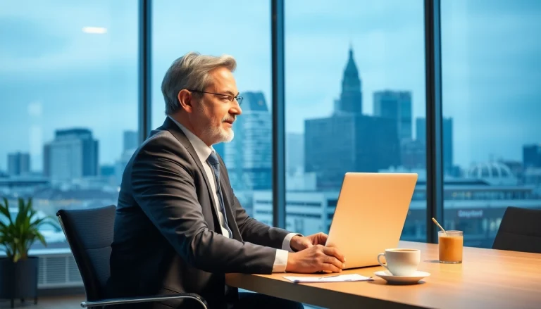 Headhunter Frankfurt berät Klienten in modernem Büro mit Skyline-Blick.