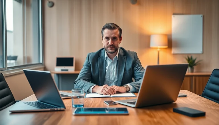 Headhunter IT berät einen Kandidaten in einem modernen Büro mit technischen Geräten.