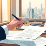 Zertifizierter Übersetzer bei der Arbeit, der die Rolle des beeidigten Übersetzers zeigt, mit Dokumenten und Übersetzungswerkzeugen.