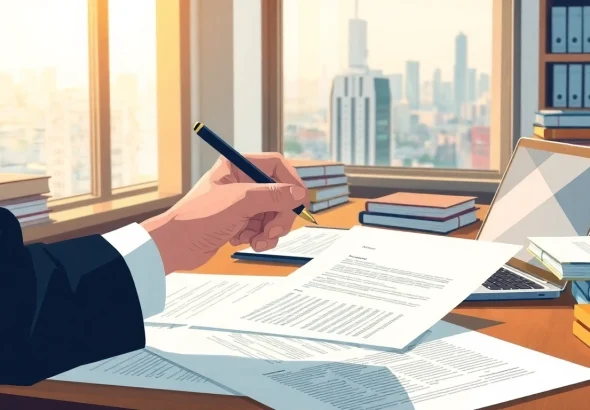 Zertifizierter Übersetzer bei der Arbeit, der die Rolle des beeidigten Übersetzers zeigt, mit Dokumenten und Übersetzungswerkzeugen.