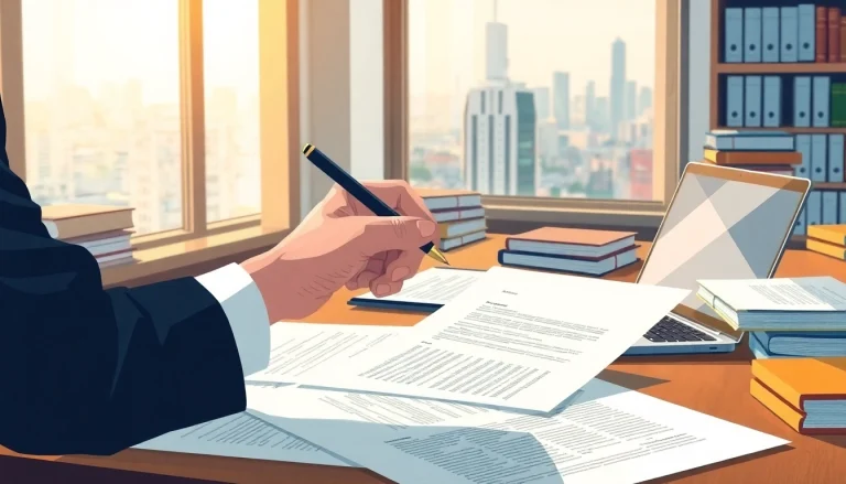 Zertifizierter Übersetzer bei der Arbeit, der die Rolle des beeidigten Übersetzers zeigt, mit Dokumenten und Übersetzungswerkzeugen.