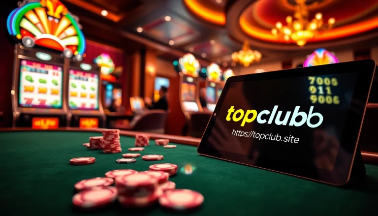 Players enjoying the thrill of online blackjack and slots at https://topclub.site/, featuring vibrant colors and casino elements.