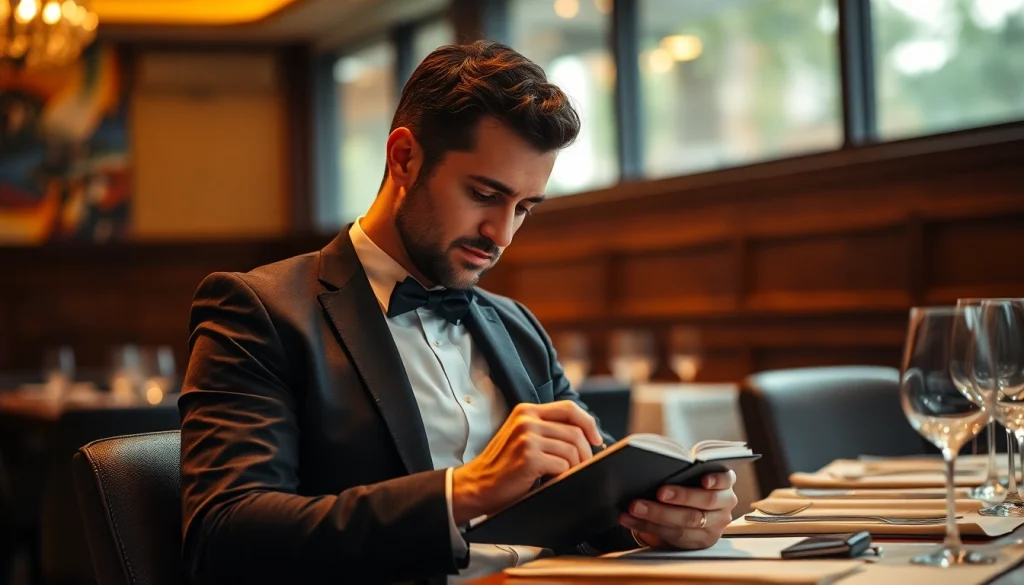 Headhunter Gastronomie schreibt in einem eleganten Restaurant Notizen.