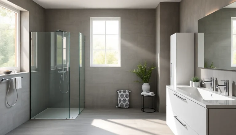 Entdecke sonni sanitär Produkte in einem stilvollen, modernen Badezimmer mit eleganten Armaturen und Duschkabinen.