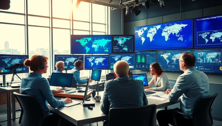 Überblick über internationale Nachrichten mit engagierten Journalisten im Nachrichtenroom.