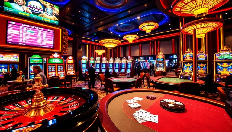 Experience thrilling moments with 'kèo nhà cái 5' at a vibrant casino showcasing roulette and poker.