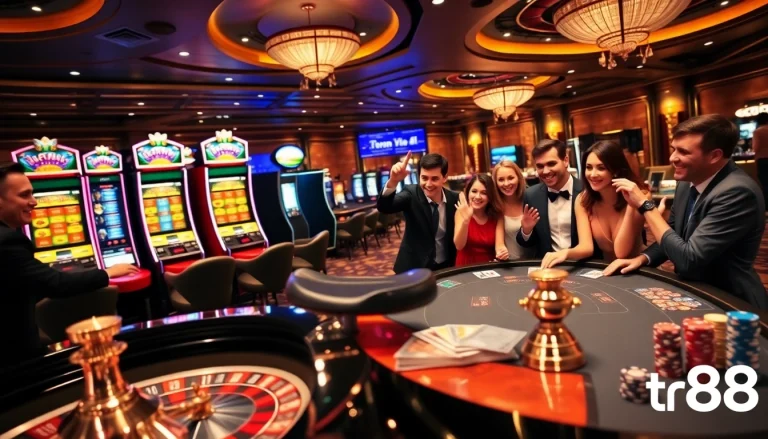 Experience the excitement of tr88 at a luxury casino with roulette and poker games.