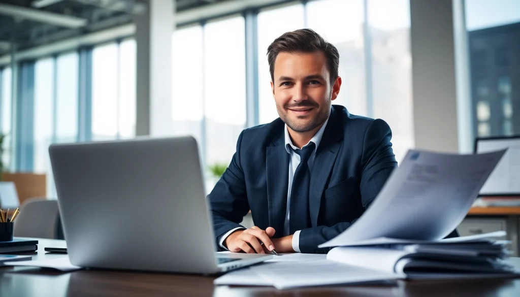 Headhunter Schweiz bei der Arbeit, Bewerbungen und Laptop im modernen Büro.