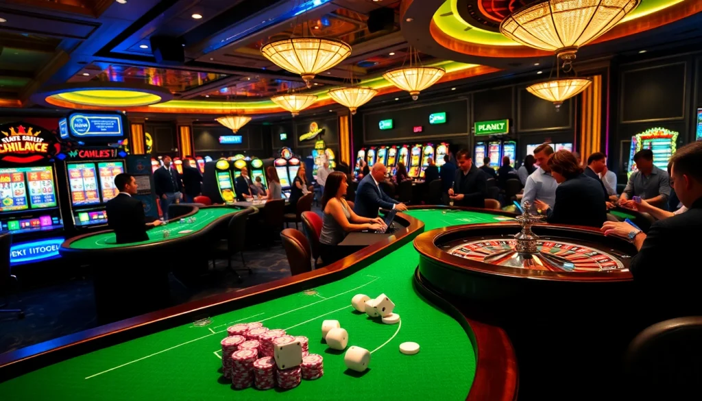 Engage with a luxurious casino experience showcasing vibrant tables and slot machines, highlighting https://ski10.org/ exciting gambling options.