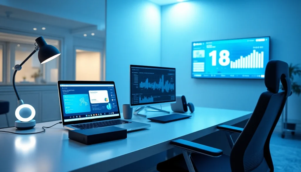 Dynamic workspace illustrating advanced AI technologies for 18+ ai applications