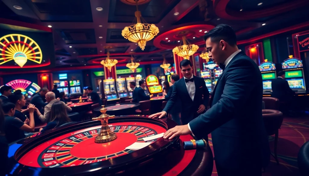 Players engaging in high-stakes games at a casino, representing tai ok8386 experience and excitement.