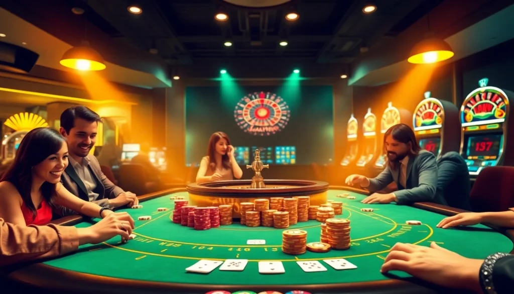Engage with the UU881 club through an exciting casino gaming scene featuring premium tables and vibrant atmosphere.