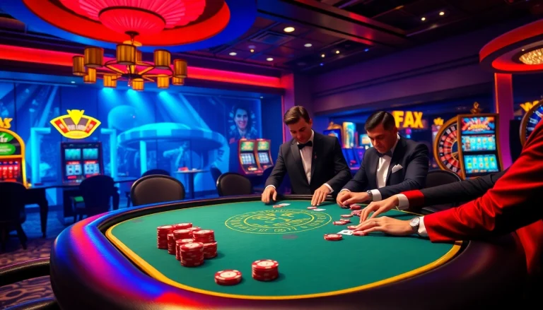 Players strategizing at a b52 poker table in a luxurious casino ambiance.