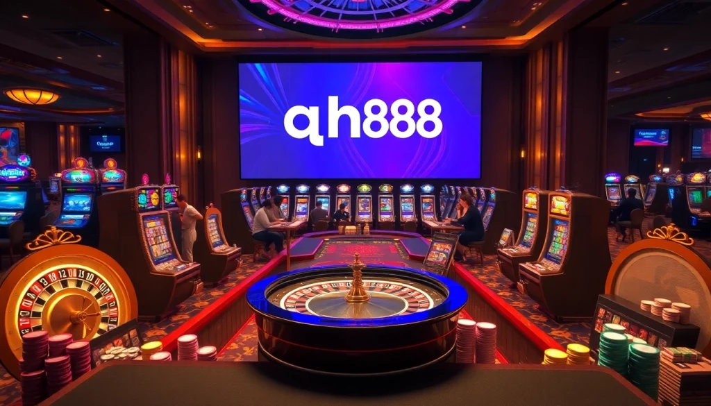 Experience the thrill of qh88 at a luxurious casino with vibrant tables and captivating games.