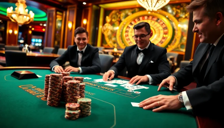 Players enjoy a thrilling blackjack game at https://s8net.com/ casino, with vibrant chips and cards.