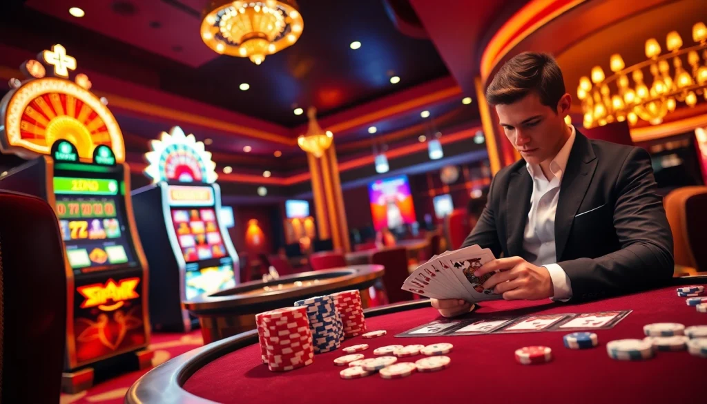 Engaged player exploring the kp88 bet excitement at a vibrant casino table.