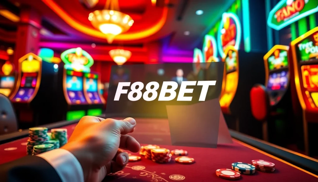 F88BET online gambling scene featuring poker chips and a vibrant betting interface.