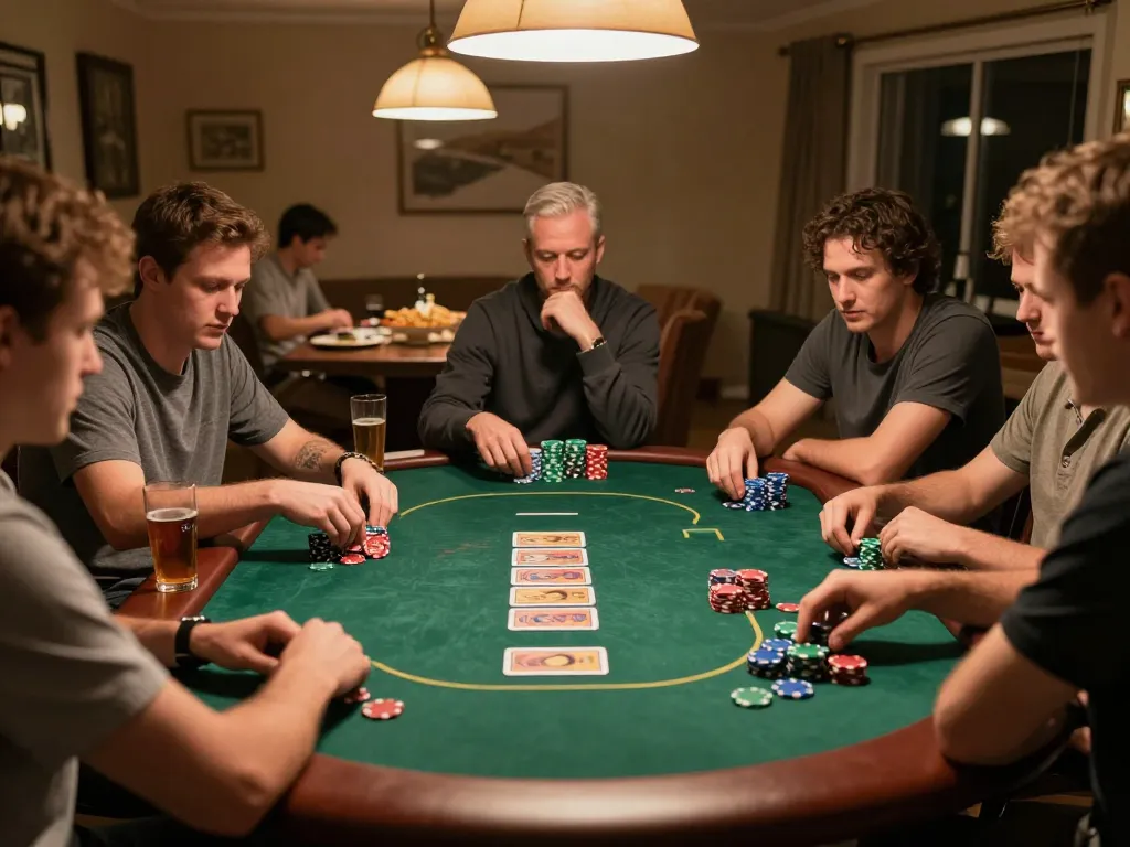 Nohu90 players strategizing during an engaging poker night at home
