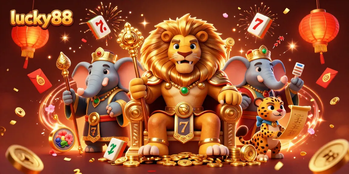 Play lucky88 slots with vibrant characters in a festive casino atmosphere, showcasing thrilling gameplay elements.